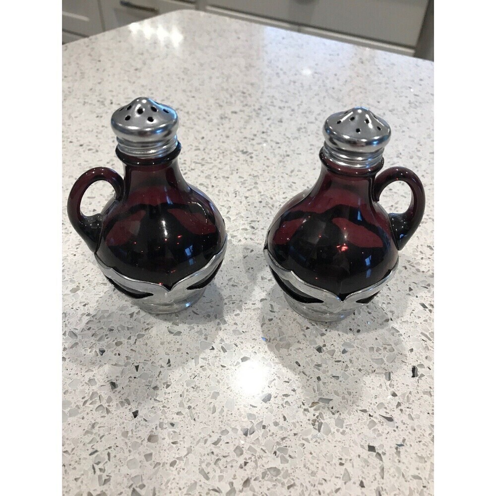 Cambridge Farber Amethyst Purple Chrome Salt Pepper Shaker Art Deco Era Elegant